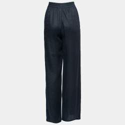 Pre Owned Emporio Armani Midnight Blue Linen Elastic Waist Pants M