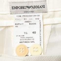 Pre Owned Emporio Armani Cream Textured Crepe Single Breasted Cropped Blazer & Pant Suit S
