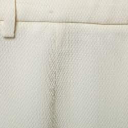 Pre Owned Emporio Armani Cream Textured Crepe Single Breasted Cropped Blazer & Pant Suit S