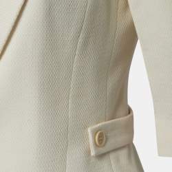 Pre Owned Emporio Armani Cream Textured Crepe Single Breasted Cropped Blazer & Pant Suit S