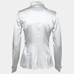 Pre Owned Emporio Armani Light Grey Silk Pleated Concealed-Button Shirt S