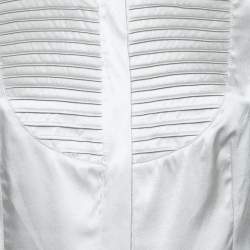 Pre Owned Emporio Armani Light Grey Silk Pleated Concealed-Button Shirt S