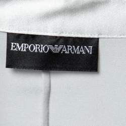 Pre Owned Emporio Armani Light Grey Silk Pleated Concealed-Button Shirt S