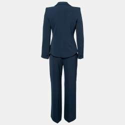 Pre Owned Emporio Armani Navy Blue Crepe Pant Suit M