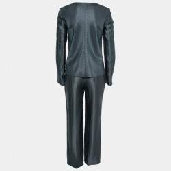 Pre Owned Emporio Armani Dark Grey Silk & Linen Button Front Jacket & Pant Suit M