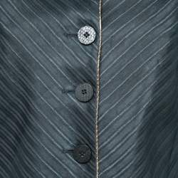 Pre Owned Emporio Armani Dark Grey Silk & Linen Button Front Jacket & Pant Suit M