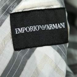 Pre Owned Emporio Armani Dark Grey Silk & Linen Button Front Jacket & Pant Suit M