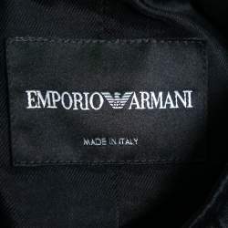 Pre Owned Emporio Armani Navy Blue Contrast Jacquard Patterned Jacket & Pleated Skirt Set S