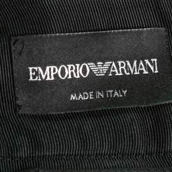 Pre Owned Emporio Armani Navy Blue Contrast Jacquard Patterned Jacket & Pleated Skirt Set S