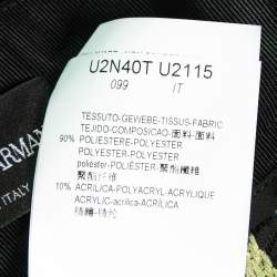 Pre Owned Emporio Armani Navy Blue Contrast Jacquard Patterned Jacket & Pleated Skirt Set S