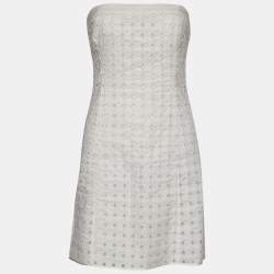Pre Owned Emporio Armani White Embroidered Cutwork Cotton Strapless Mini Dress S