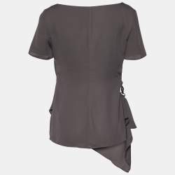 Emporio Armani Dark Grey Crepe Draped Detail Blouse S