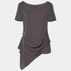 Emporio Armani Dark Grey Crepe Draped Detail Blouse S