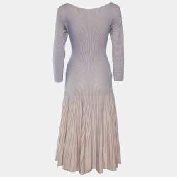 Pre Owned Emporio Armani Pink Rib Knit Long Sleeve Flared Dress L