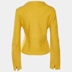 Pre Owned Emporio Armani Yellow Wool Applique Detail Zip Up Jacket L