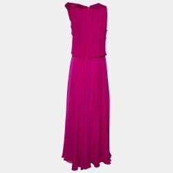 Pre Owned Emporio Armani Purple Silk Ruffle Overlay Detail Sleeveless Maxi Dress M