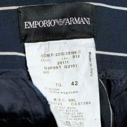 Pre Owned Emporio Armani Black Striped Cotton Tapered Leg Pants M