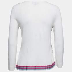 Pre Owned Emporio Armani White Knit Contrast Detail Top S