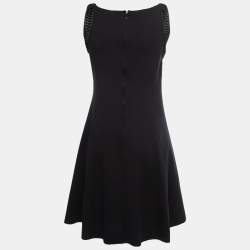 Pre Owned Emporio Armani Black Knit Trim Detail Sleeveless Skater Dress M