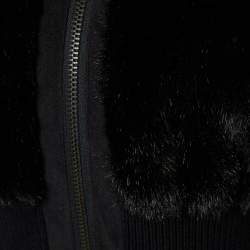 Pre Owned Emporio Armani Black Faux Fur Rib Waist Zip Front Dress S