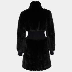 Pre Owned Emporio Armani Black Faux Fur Rib Waist Zip Front Dress S
