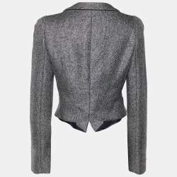 Pre Owned Emporio Armani Grey Wool Blend Button Front Cropped Blazer M