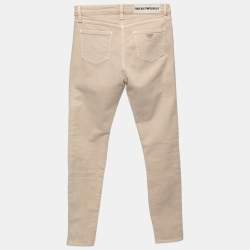 Emporio Armani Beige Denim Logo Embroidered Skinny Jeans Waist 29"