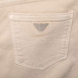 Emporio Armani Beige Denim Logo Embroidered Skinny Jeans Waist 29"