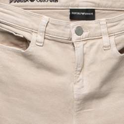 Emporio Armani Beige Denim Logo Embroidered Skinny Jeans Waist 29"