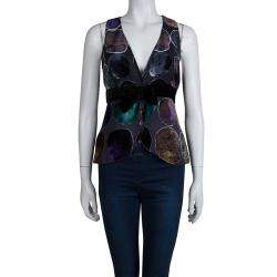 Pre Owned  Emporio Armani Multicolor Devore Abstract Print Bow Detail Sleeveless Top S