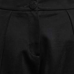 Pre Owned Emporio Armani Black Knit Front Pleat Wide Leg Trousers M