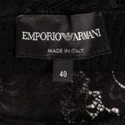 Pre Owned Emporio Armani Black Knit Lace Trim Long Sleeves Top S