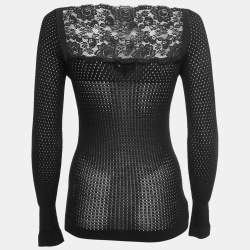 Pre Owned Emporio Armani Black Knit Lace Trim Long Sleeves Top S