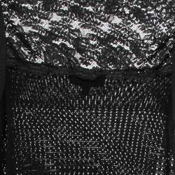 Pre Owned Emporio Armani Black Knit Lace Trim Long Sleeves Top S