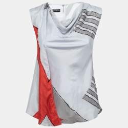 Emporio Armani Light Blue Printed Silk Draped Top S