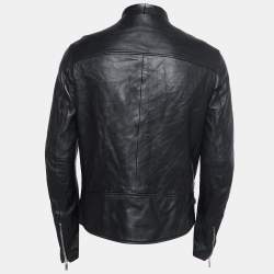 Pre Owned Emporio Armani Black Leather Biker Jacket XL