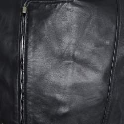 Pre Owned Emporio Armani Black Leather Biker Jacket XL