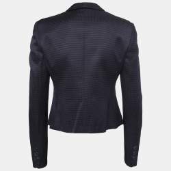 Pre Owned Emporio Armani Navy Blue Jacquard Single-Button Blazer M
