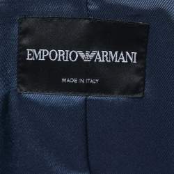 Pre Owned Emporio Armani Navy Blue Jacquard Single-Button Blazer M