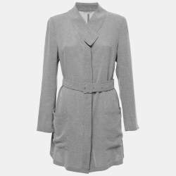 Pre Owned Emporio Armani Grey Textured Belted Jacket S
