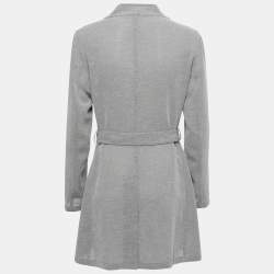 Pre Owned Emporio Armani Grey Textured Belted Jacket S