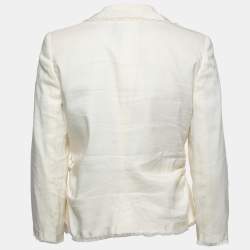 Pre Owned Emporio Armani Vintage Cream Cotton Blend Ruched Detail Blazer M