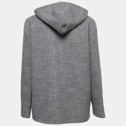 Pre Owned Emporio Armani Grey Textured Button Down Hoodie Jacket S