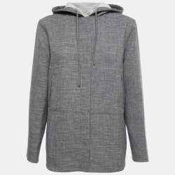 Pre Owned Emporio Armani Grey Textured Button Down Hoodie Jacket S