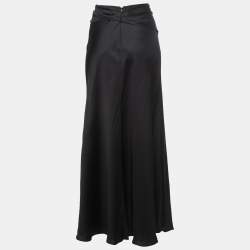 Pre Owned Emporio Armani Black Satin Wrap Maxi Skirt M