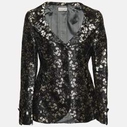 Pre Owned Emporio Armani Black Floral Jacquard Button Front Blazer L