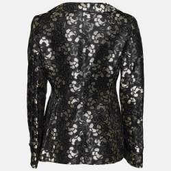 Pre Owned Emporio Armani Black Floral Jacquard Button Front Blazer L