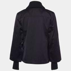 Pre Owned Emporio Armani Black Cotton & Knit Collar Detail Blazer L