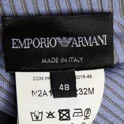 Pre Owned فستان امبوريو أرماني أكمام طويلة وياقة سابرينا تريكو مضلع ومخطط وردي وأبيض M