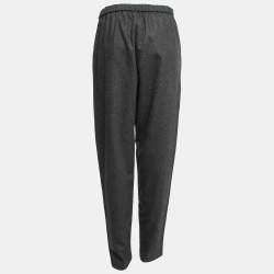Pre Owned Emporio Armani Charcoal Grey Wool Elastic Waist Trousers M